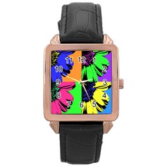 Flower Pop Sunflower Rose Gold Leather Watch 