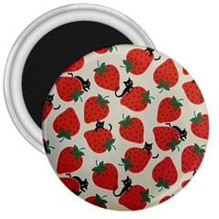 Fruit Strawberry Red Black Cat 3  Magnets by Alisyart