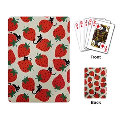 Fruit Strawberry Red Black Cat Playing Card