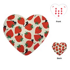 Fruit Strawberry Red Black Cat Playing Cards (heart)  by Alisyart