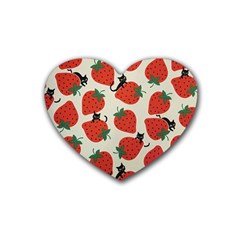 Fruit Strawberry Red Black Cat Rubber Coaster (heart)  by Alisyart