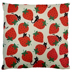 Fruit Strawberry Red Black Cat Large Cushion Case (two Sides) by Alisyart