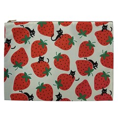 Fruit Strawberry Red Black Cat Cosmetic Bag (xxl) 