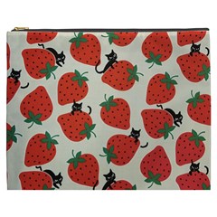 Fruit Strawberry Red Black Cat Cosmetic Bag (xxxl) 