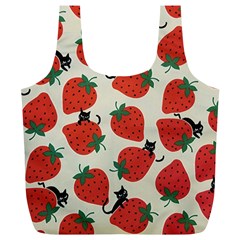 Fruit Strawberry Red Black Cat Full Print Recycle Bags (l)  by Alisyart