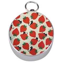 Fruit Strawberry Red Black Cat Silver Compasses by Alisyart