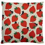 Fruit Strawberry Red Black Cat Large Flano Cushion Case (Two Sides) Front