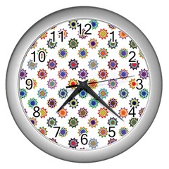 Flowers Color Artwork Vintage Modern Star Lotus Sunflower Floral Rainbow Wall Clocks (silver)  by Alisyart