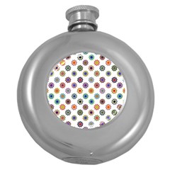 Flowers Color Artwork Vintage Modern Star Lotus Sunflower Floral Rainbow Round Hip Flask (5 Oz)