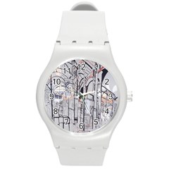 Cityscapes England London Europe United Kingdom Artwork Drawings Traditional Art Round Plastic Sport Watch (m) by Simbadda