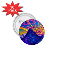 Psychedelic Colorful Lines Nature Mountain Trees Snowy Peak Moon Sun Rays Hill Road Artwork Stars 1 75  Buttons (10 Pack) by Simbadda