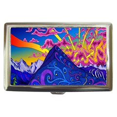 Psychedelic Colorful Lines Nature Mountain Trees Snowy Peak Moon Sun Rays Hill Road Artwork Stars Cigarette Money Cases by Simbadda