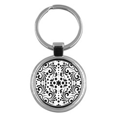 Leaf Flower Floral Black Key Chains (round) 