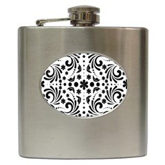 Leaf Flower Floral Black Hip Flask (6 Oz)