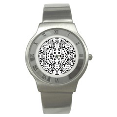 Leaf Flower Floral Black Stainless Steel Watch by Alisyart