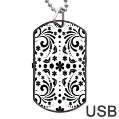 Leaf Flower Floral Black Dog Tag Usb Flash (one Side)