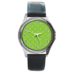 Mages Pinterest Green White Polka Dots Crafting Circle Round Metal Watch by Alisyart