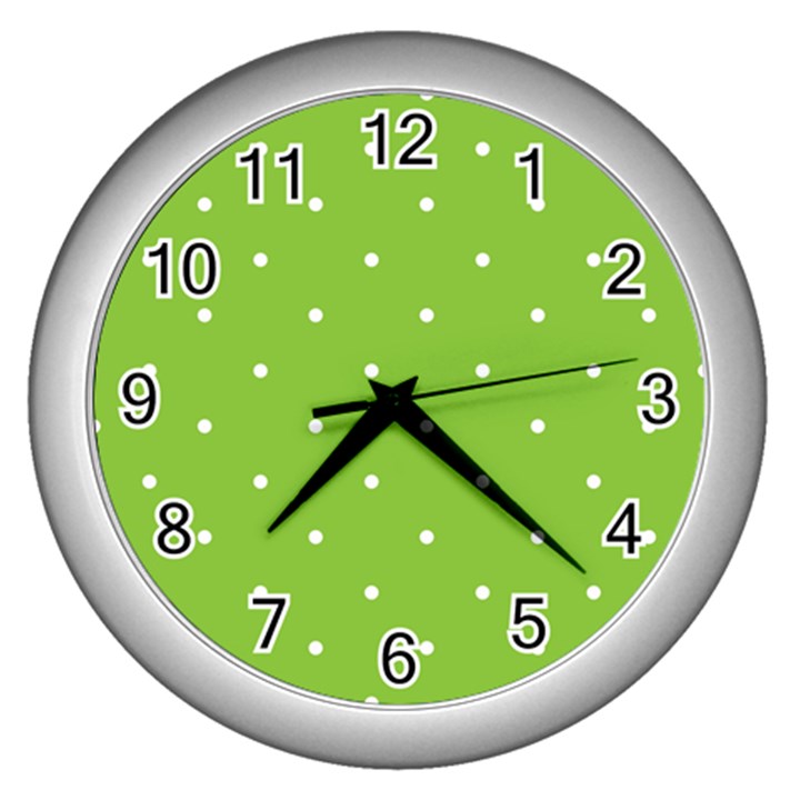 Mages Pinterest Green White Polka Dots Crafting Circle Wall Clocks (Silver) 