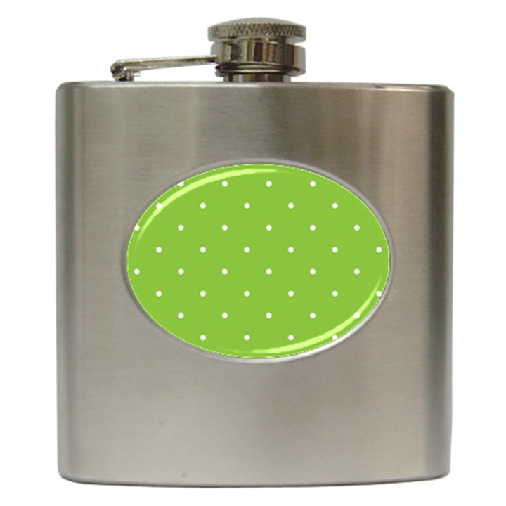 Mages Pinterest Green White Polka Dots Crafting Circle Hip Flask (6 oz)