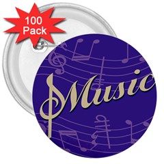 Music Flyer Purple Note Blue Tone 3  Buttons (100 Pack)  by Alisyart