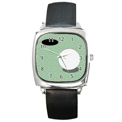 Golf Image Ball Hole Black Green Square Metal Watch