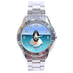 Penguin Ice Floe Minimalism Antarctic Sea Stainless Steel Analogue Watch