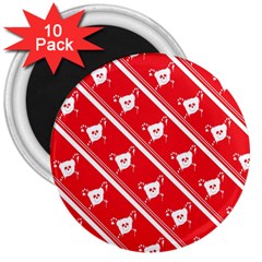 Panda Bear Face Line Red White 3  Magnets (10 Pack)  by Alisyart