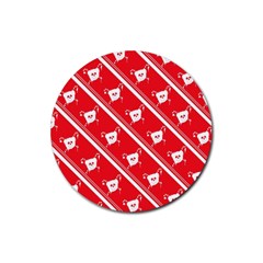 Panda Bear Face Line Red White Rubber Round Coaster (4 Pack) 