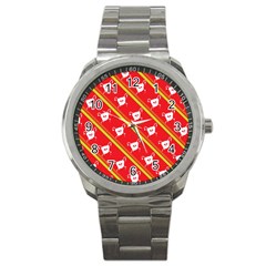 Panda Bear Face Line Red Yellow Sport Metal Watch