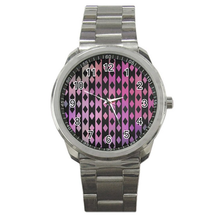 Old Version Plaid Triangle Chevron Wave Line Cplor  Purple Black Pink Sport Metal Watch