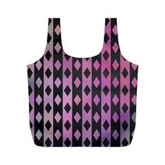Old Version Plaid Triangle Chevron Wave Line Cplor  Purple Black Pink Full Print Recycle Bags (m) 