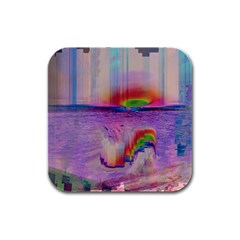 Glitch Art Abstract Rubber Square Coaster (4 Pack)  by Simbadda