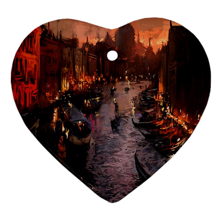 River Venice Gondolas Italy Artwork Painting Heart Ornament (Two Sides)