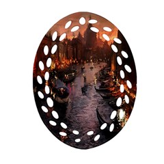 River Venice Gondolas Italy Artwork Painting Ornament (oval Filigree)