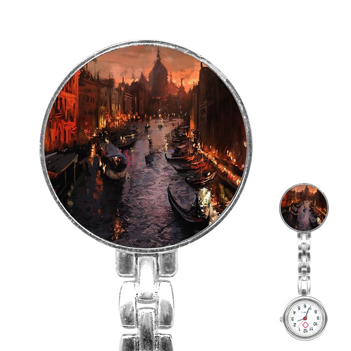 River Venice Gondolas Italy Artwork Painting Stainless Steel Nurses Watch