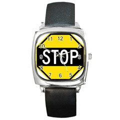 Road Sign Stop Square Metal Watch