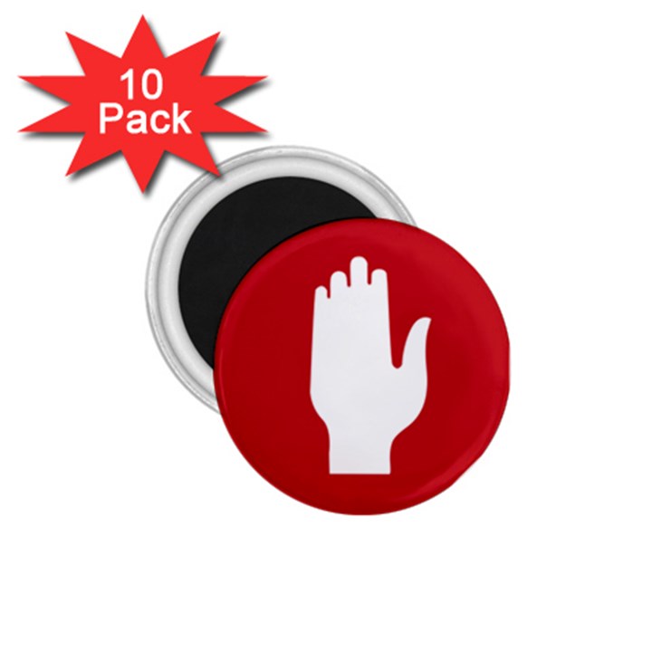 Road Sign Stop Hand Finger 1.75  Magnets (10 pack) 