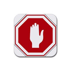 Road Sign Stop Hand Finger Rubber Square Coaster (4 Pack) 
