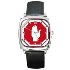 Road Sign Stop Hand Finger Square Metal Watch