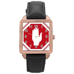 Road Sign Stop Hand Finger Rose Gold Leather Watch  by Alisyart