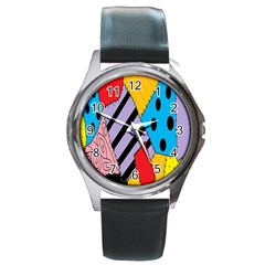 Sally s Patchwork Pattern Round Metal Watch by Alisyart