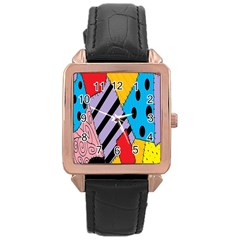 Sally s Patchwork Pattern Rose Gold Leather Watch  by Alisyart