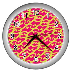 Typeface Variety Postcards Unique Illustration Yellow Red Wall Clocks (silver) 