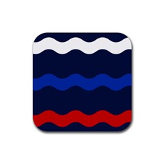 Wave Line Waves Blue White Red Flag Rubber Coaster (square) 