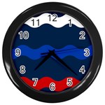 Wave Line Waves Blue White Red Flag Wall Clocks (Black) Front
