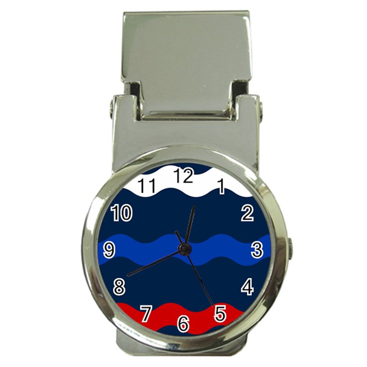 Wave Line Waves Blue White Red Flag Money Clip Watches