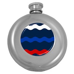 Wave Line Waves Blue White Red Flag Round Hip Flask (5 Oz) by Alisyart