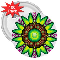 Design Elements Star Flower Floral Circle 3  Buttons (100 Pack)  by Alisyart