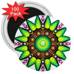 Design Elements Star Flower Floral Circle 3  Magnets (100 Pack)