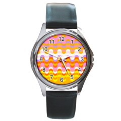 Dna Early Childhood Wave Chevron Rainbow Color Round Metal Watch by Alisyart